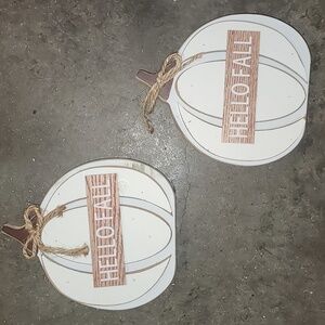 Farmhouse Set Of 2 Matching Wood Hello Fall 2D Pumpkin Wall Or Tabletop Decor